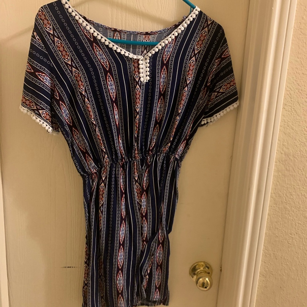Navy and White Patterned Dress, no size listed but fits as S-M
